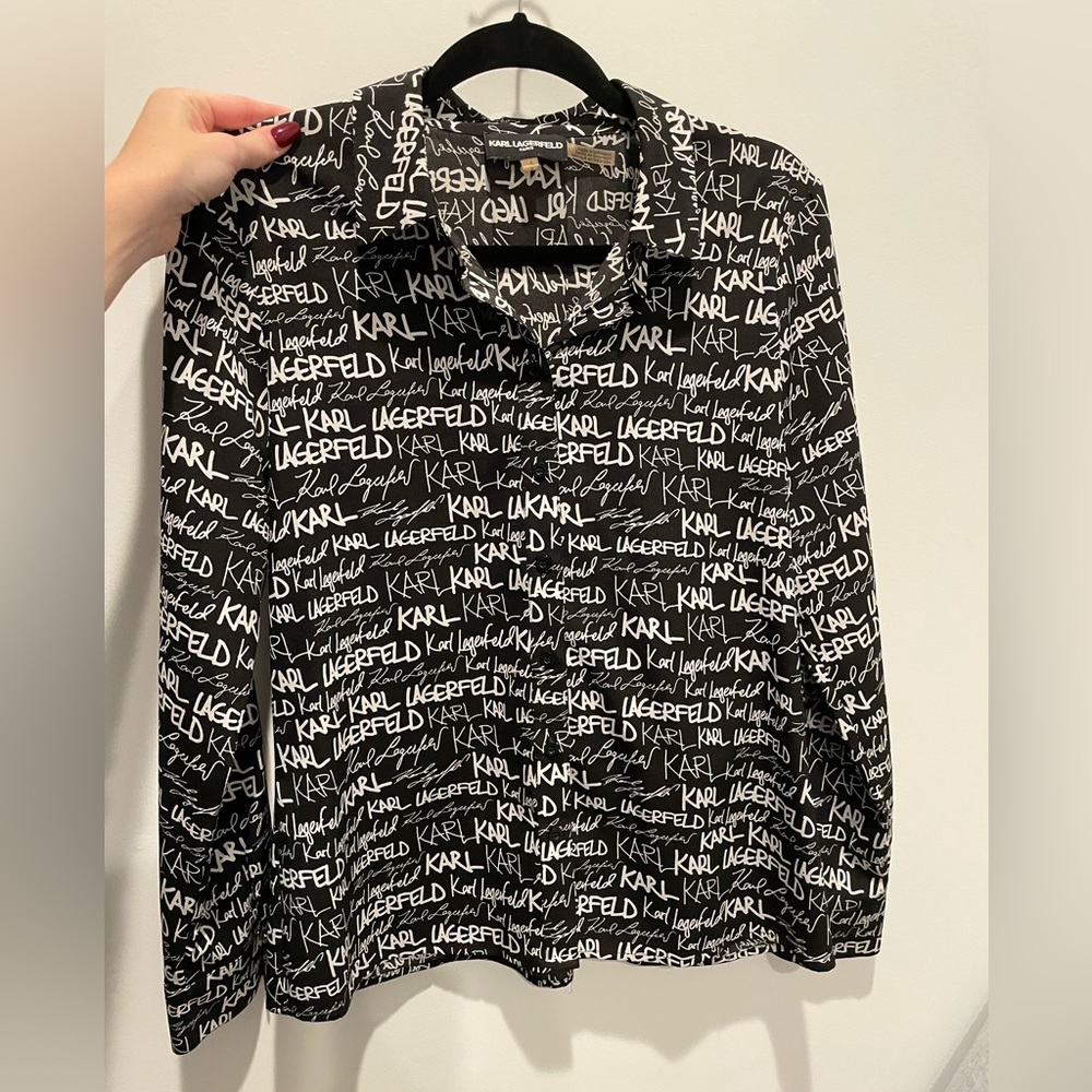 Black & white font script Karl Lagerfeld button up shirt